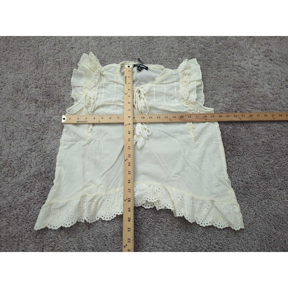 Steve Madden Blouse Womens S Ivory Ruffled Sleeve Lace Up Eyelet Relaxed Boho - Picture 3 of 6